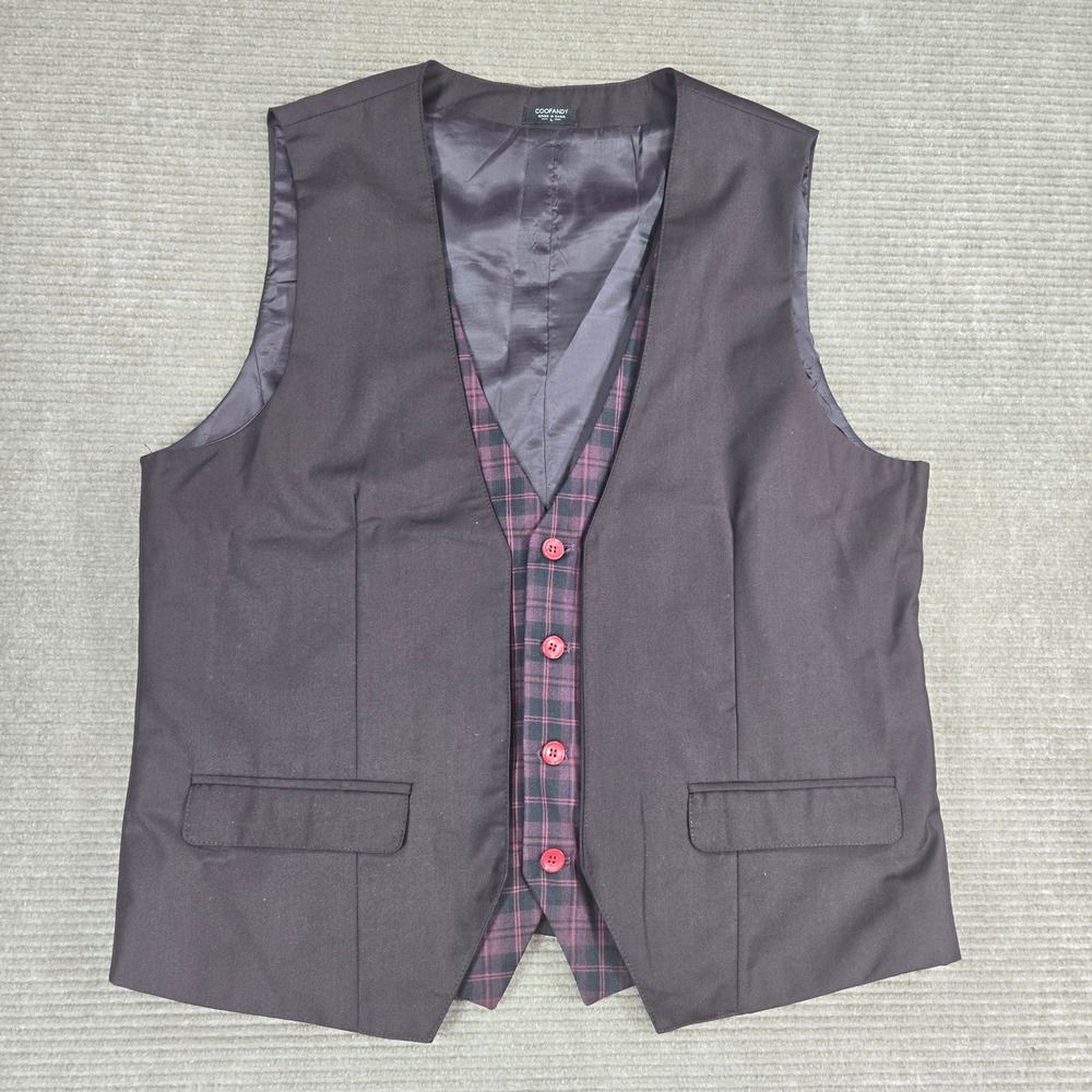 COOFANDY‎ Mens L Dark Plum Plaid Layered Look Formal Suit Vest
